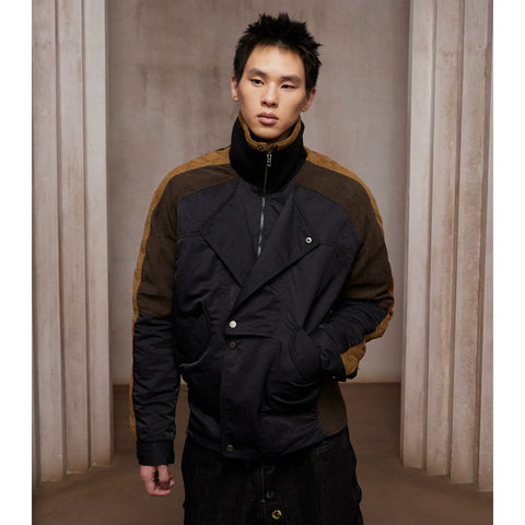 DND4DES American street double breasted contrasting splicing suede corduroy cotton jacket jacket design sense
