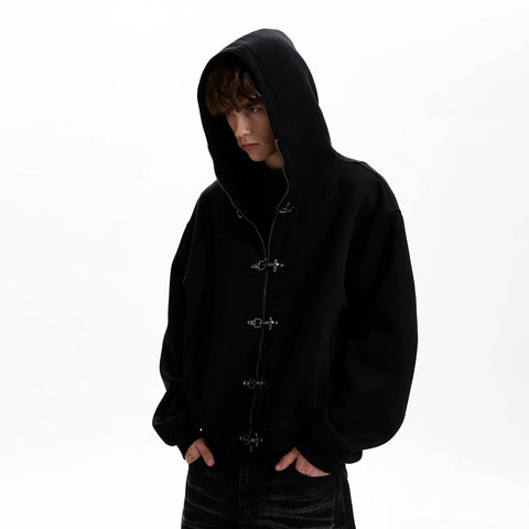 A PUEE American retro clean fit airplane buckle design sense zipper hoodie boxy version short jacket trendy