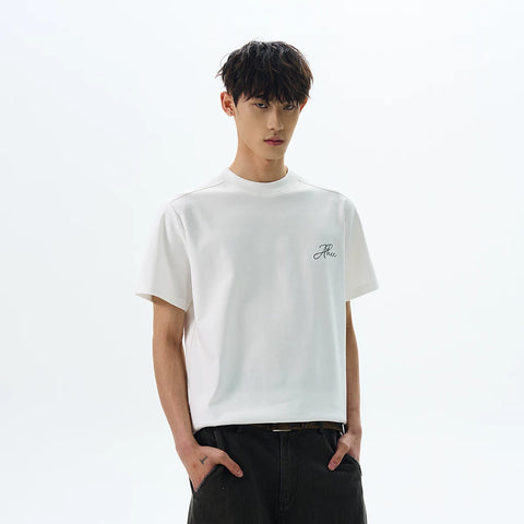 A PUEE original American retro cleanfit front shoulder basic short sleeved T-shirt with a high-end feel and versatile short top