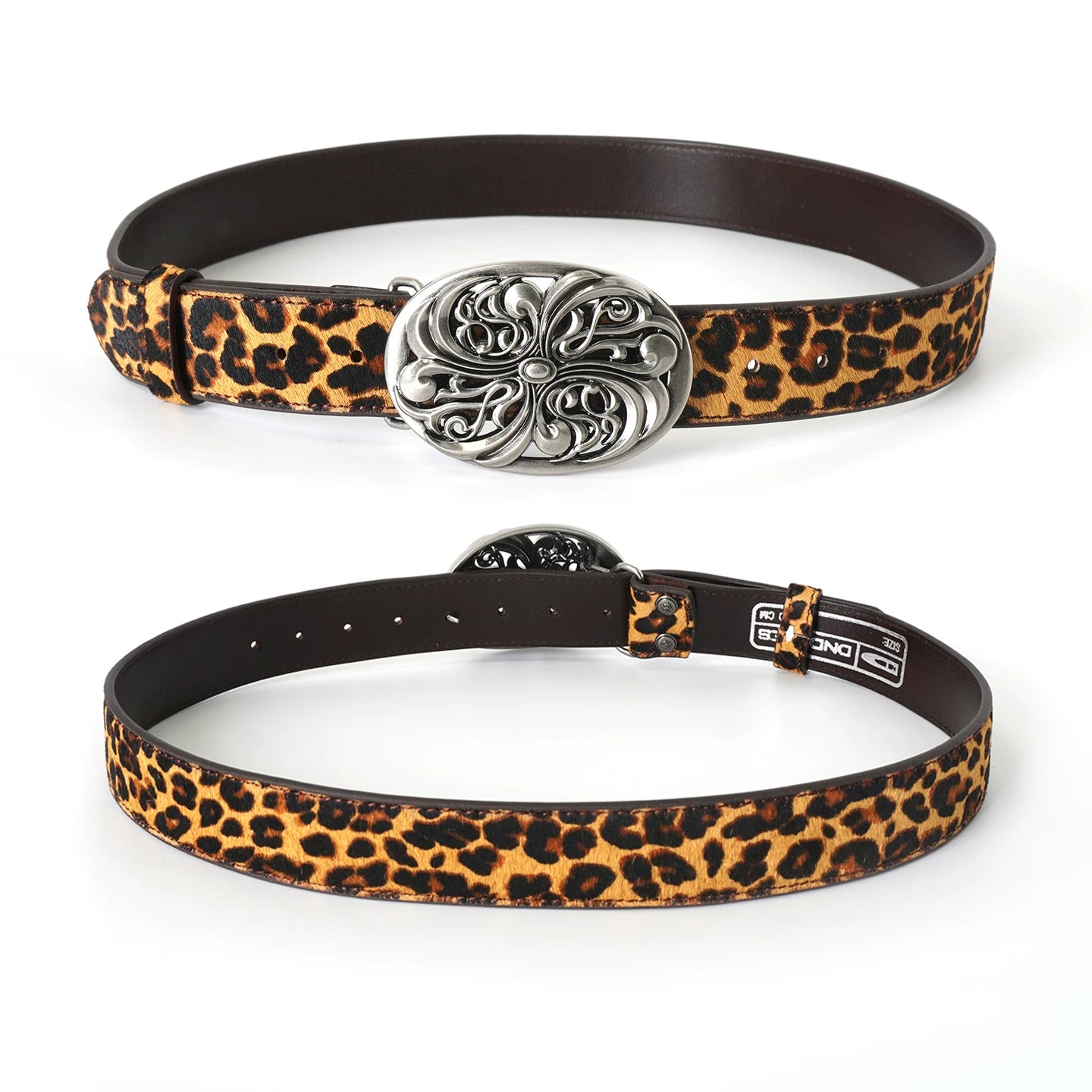 DND4DES Retro Honeysuckle Pattern Customized Belt Head, Horse Hair Leopard Pattern Belt Head Layer, Leather Leather Belt, Belt
