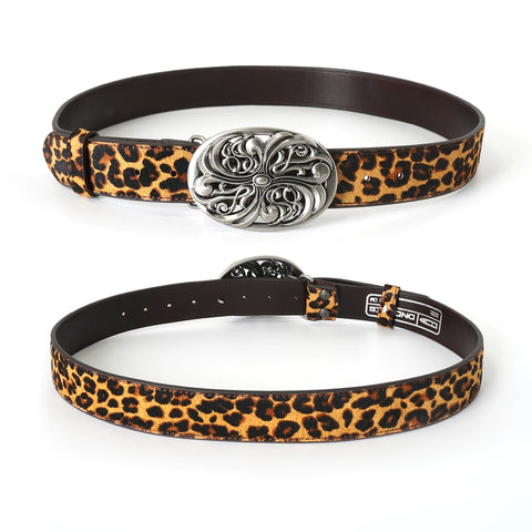 DND4DES Retro Honeysuckle Pattern Customized Belt Head, Horse Hair Leopard Pattern Belt Head Layer, Leather Leather Belt, Belt