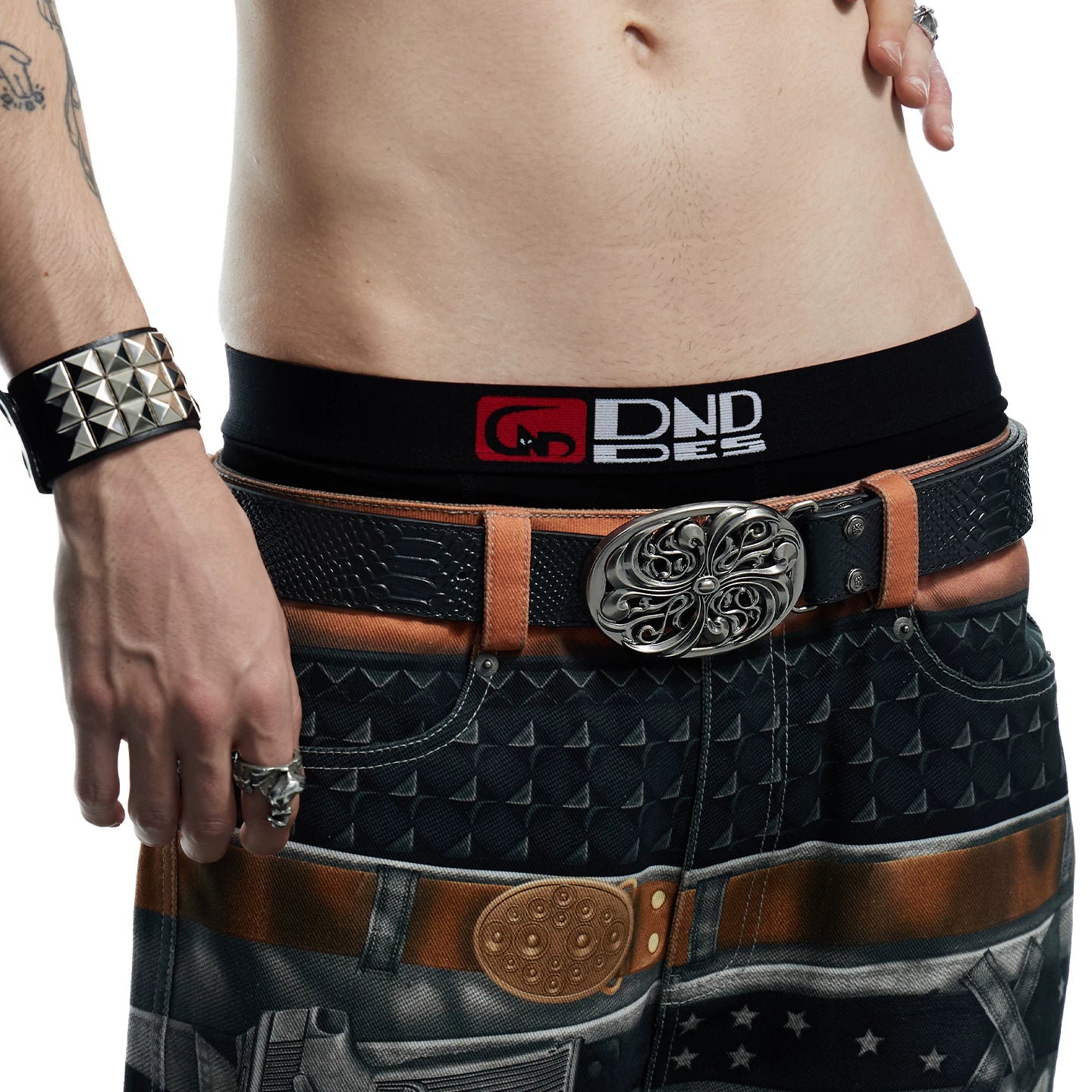 DND4DES Retro Honeysuckle Pattern Customized Buckle Head Serpentine Heavy Industry Head Layer Cowhide Leather Belt Belt