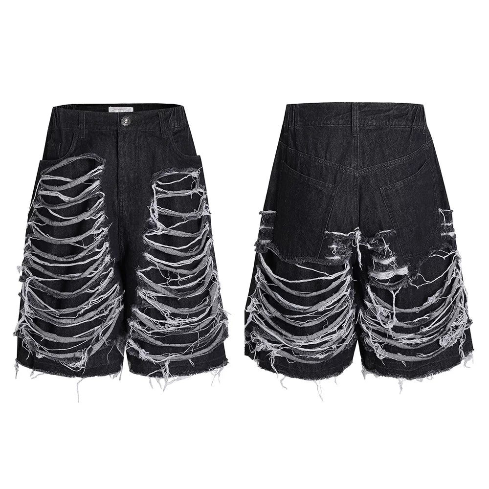 DND4DES/New Pants Band Same Style/American Street Heavy Industry Washed Knife Cut Jeans, Quarter Pants, Shorts