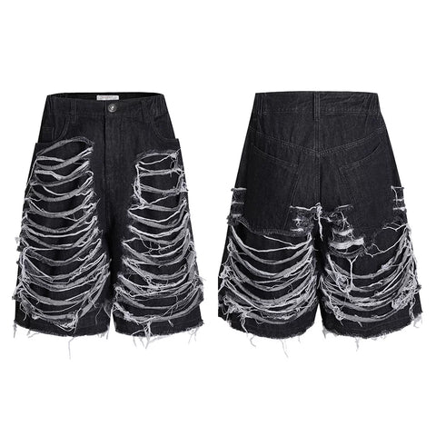 DND4DES/New Pants Band Same Style/American Street Heavy Industry Washed Knife Cut Jeans, Quarter Pants, Shorts