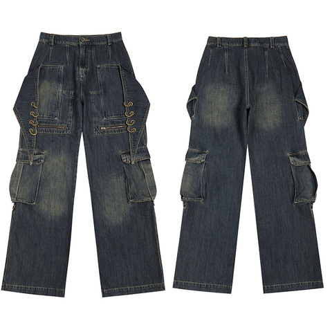 Nine ring big knife pants jeans retro straight tube DND4DES original youth trend black pants