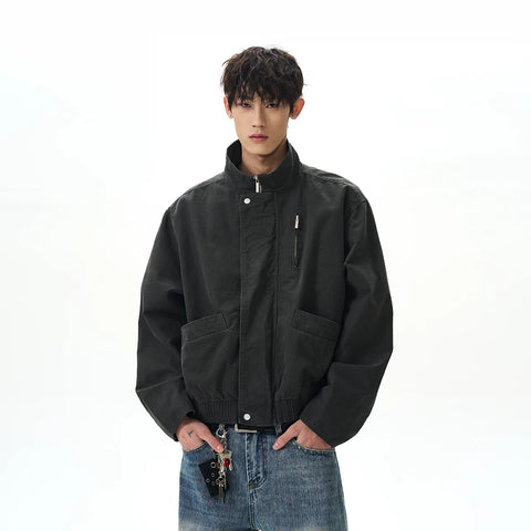 A PUEE American retro bomber standing collar pilot jacket men's and women's boxy short Barn style workwear jacket