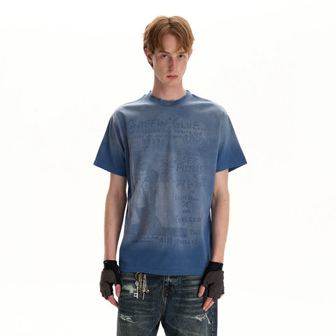 A PUEE American vintage graffiti printed T-shirt for men and women casual commuting street feel, cool and stylish top for summer