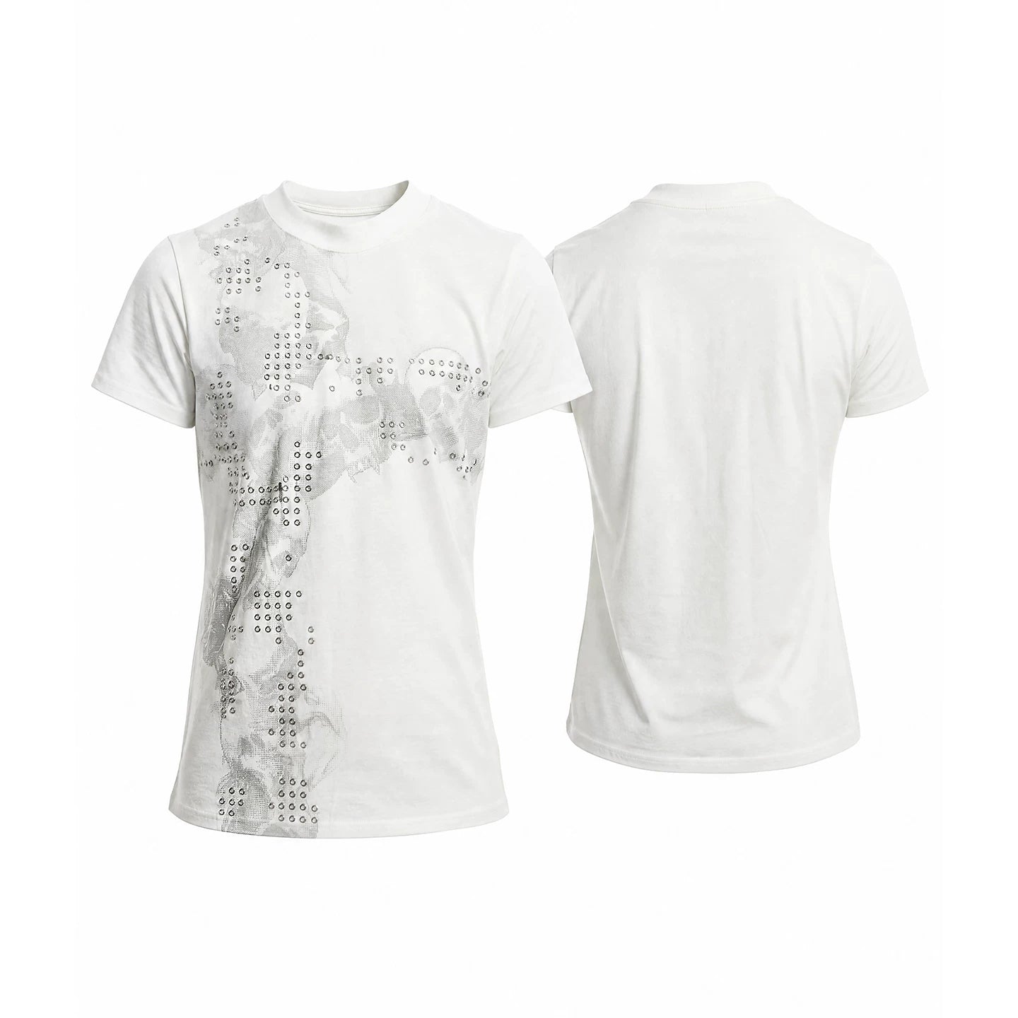 DND4DES American street hot stamping cross short sleeved light Asian skull print slim fit pure cotton round neck T-shirt