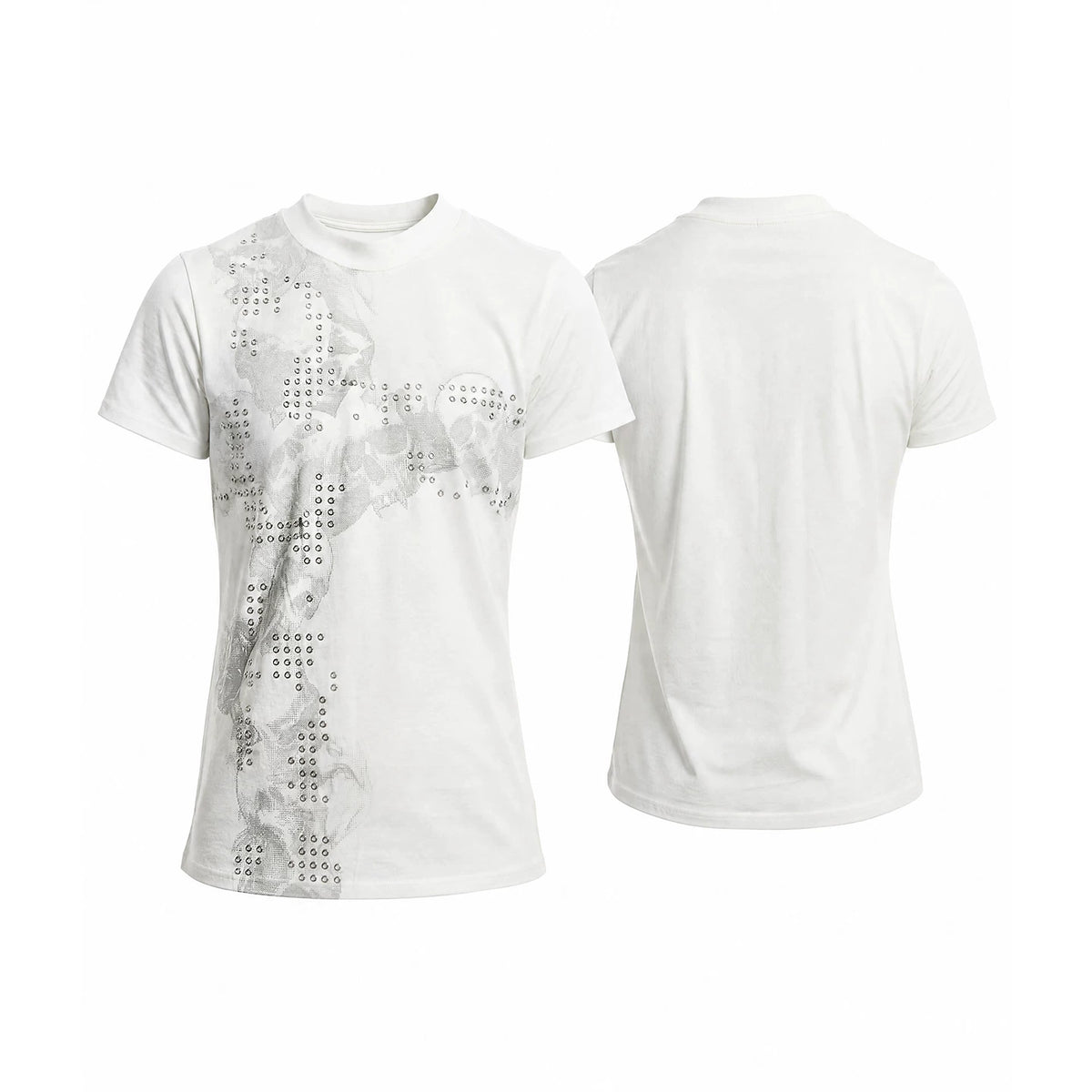DND4DES American street hot stamping cross short sleeved light Asian skull print slim fit pure cotton round neck T-shirt