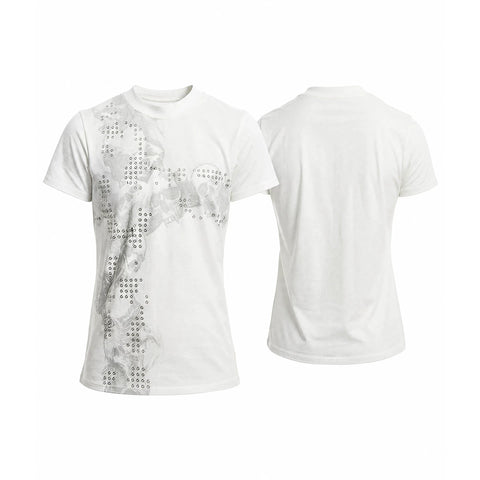 DND4DES American street hot stamping cross short sleeved light Asian skull print slim fit pure cotton round neck T-shirt