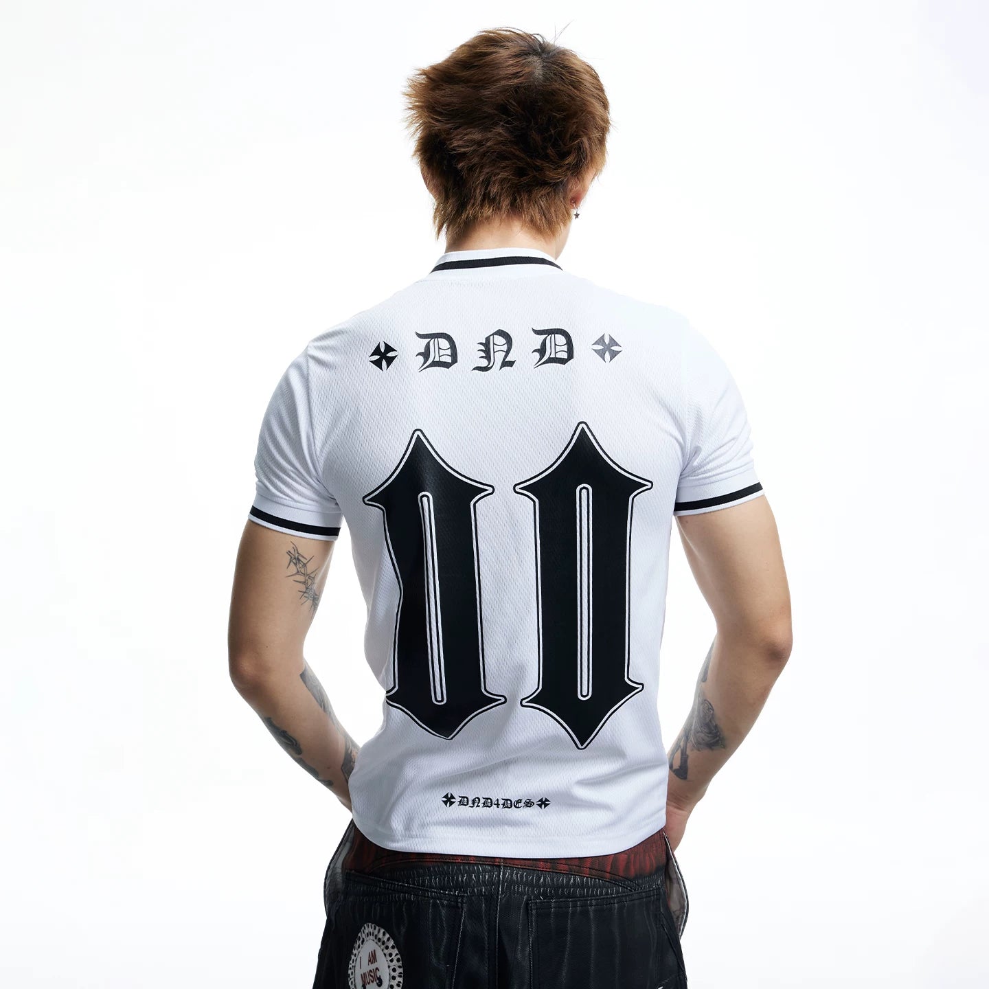 DND4DES American Street Retro Jersey Gothic Alphabet Printed Mesh Breathable T-shirt