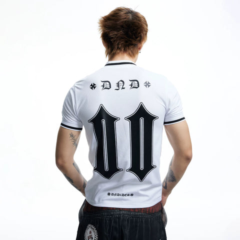 DND4DES American Street Retro Jersey Gothic Alphabet Printed Mesh Breathable T-shirt