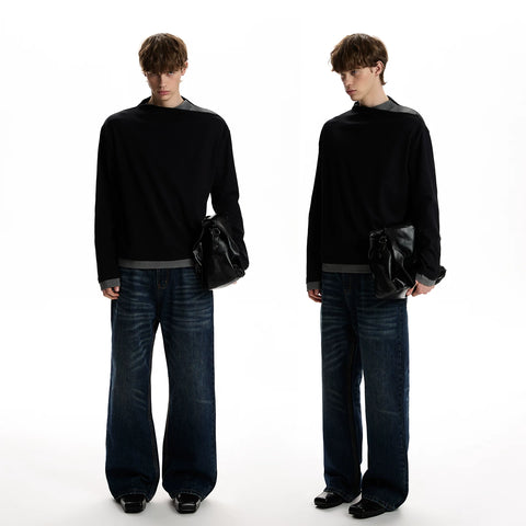 A PUEE high-end fake two-piece spliced long sleeved T-shirt clean fit layered design sense short and stylish top