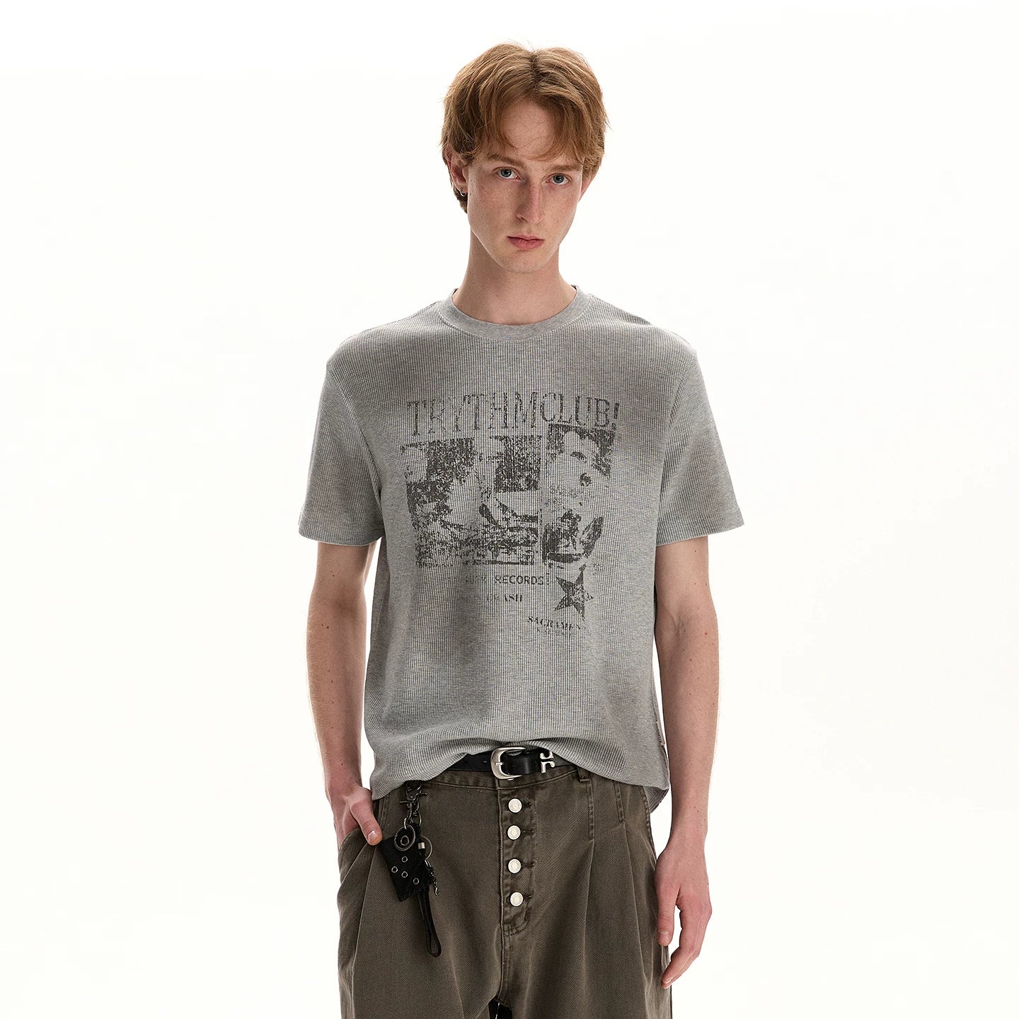 A PUEE street retro vintage vintage vintage short sleeved T-shirt, men's and women's fit, short style, slimming, front shoulder, skin friendly top