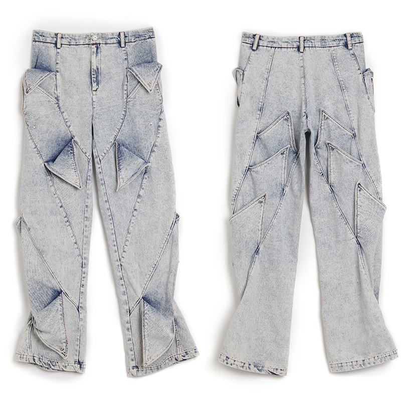 DND4DES deconstructs washed denim jeans with a sense of niche design, retro snow flower washing technology, youth trend pants