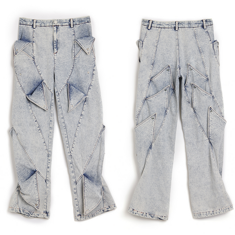 DND4DES deconstructs washed denim jeans with a sense of niche design, retro snow flower washing technology, youth trend pants