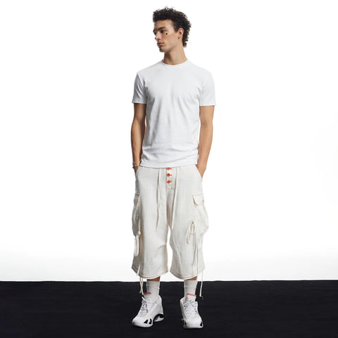 DND4DES cleanfit casual linen wide leg pants with multiple pockets and a hanging feel straight leg cropped shorts for commuting