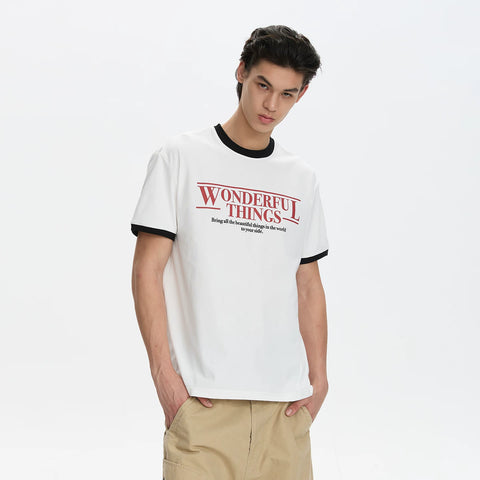 A PUEE retro American letter slogan color blocked short sleeved T-shirt for men and women boxy short shoulder versatile top summer