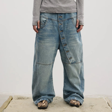 DND4DES Zhang Junhao's same American retro design style buckle baggy denim jeans