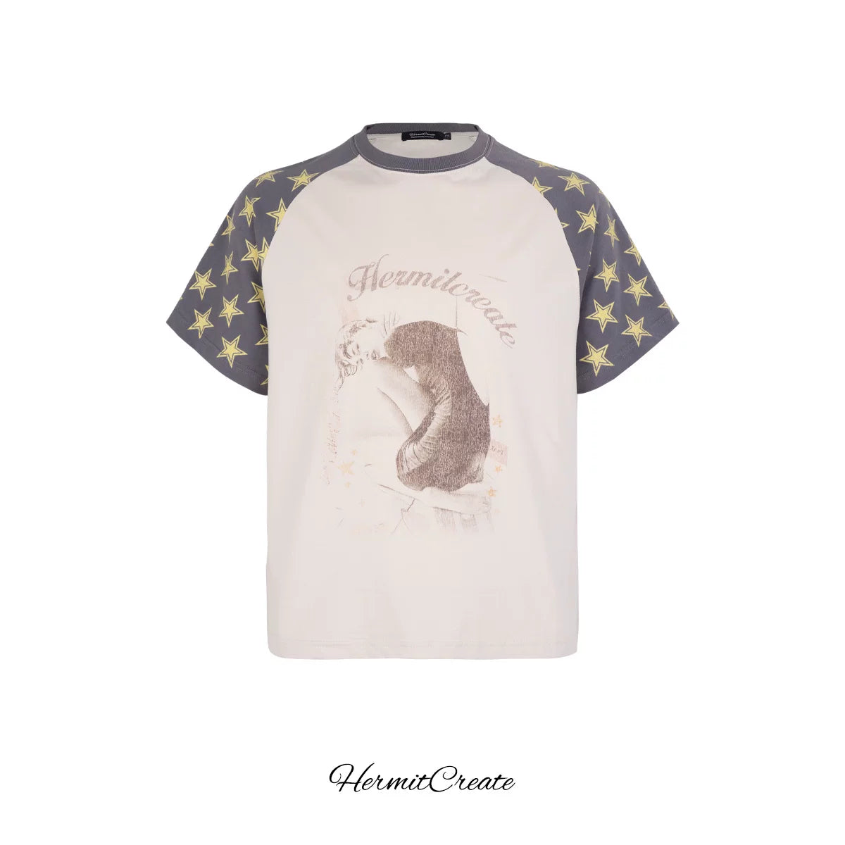 HC/HermitCreate Star Girl Portrait Theme Retro distressed raglan T-shirt Boxy Edition