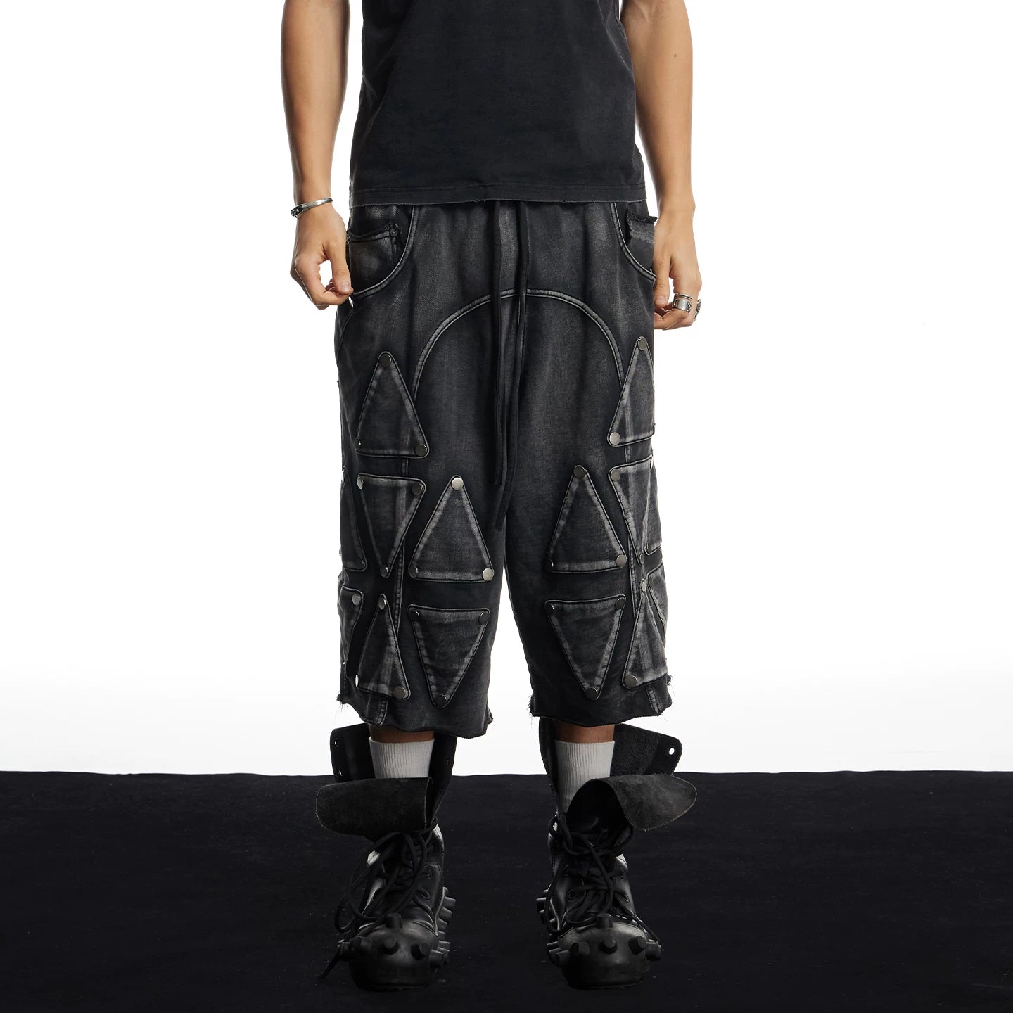 DND4DES American street design, casual, heavy-duty, washed and worn, loose knit cropped shorts