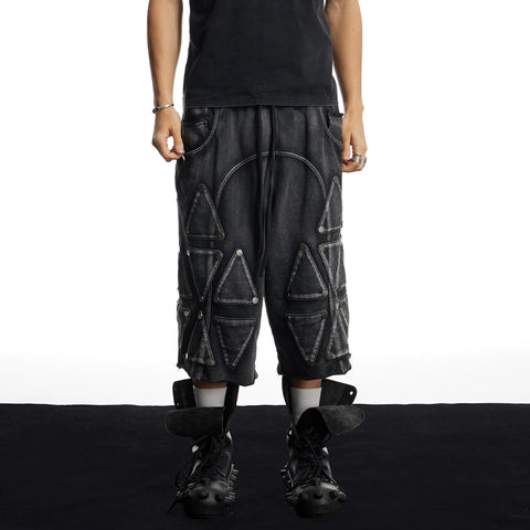 DND4DES American street design, casual, heavy-duty, washed and worn, loose knit cropped shorts