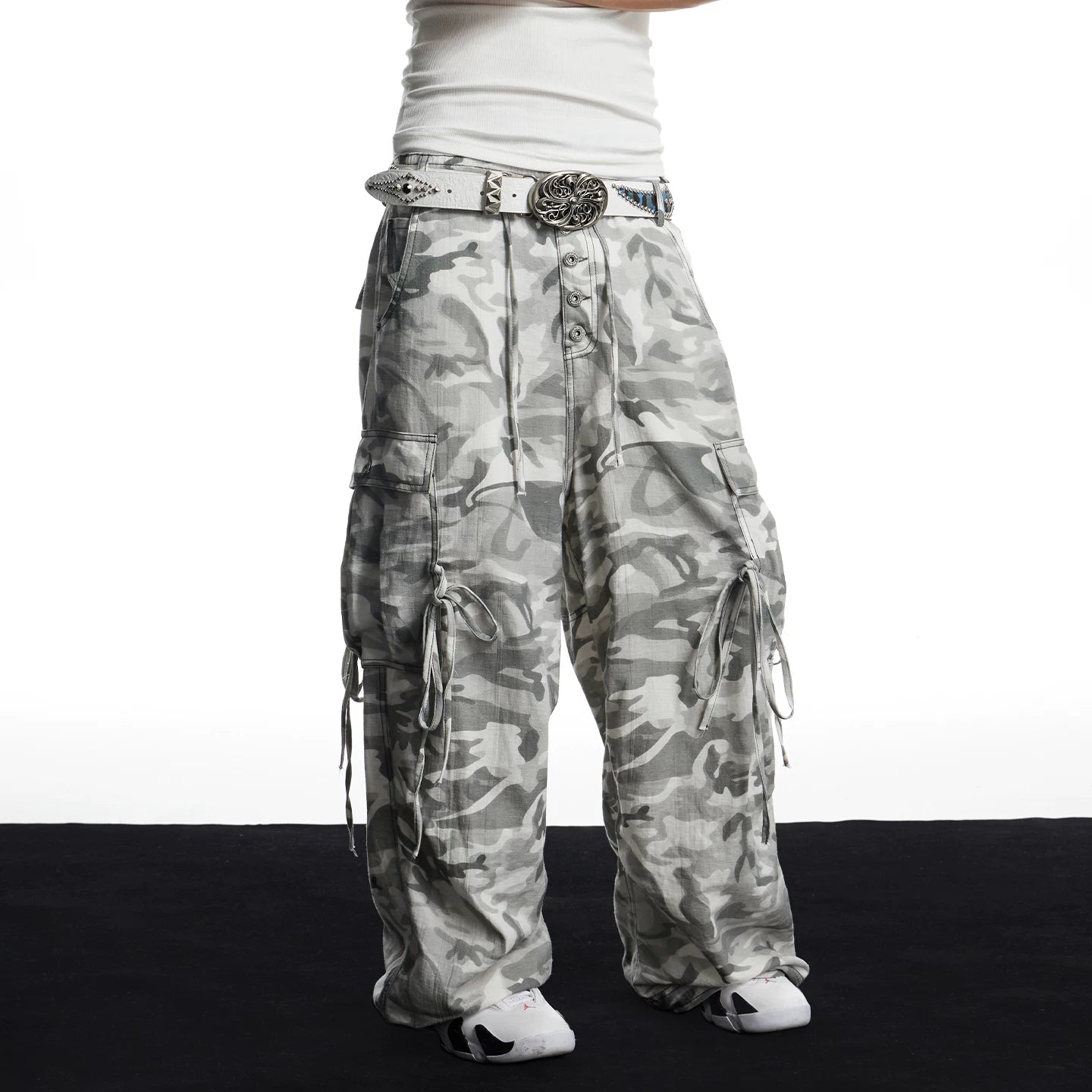 DND4DES American street hip-hop camouflage commuting wide leg pants with multiple pockets straight leg casual linen pants