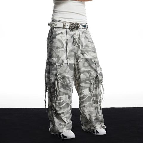 DND4DES American street hip-hop camouflage commuting wide leg pants with multiple pockets straight leg casual linen pants