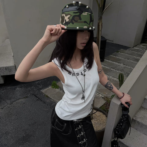 DND4DES Deng Kai Same Style American Street Hip Hop Tight Elastic Honeysuckle Cross Printed Tank Top Multi Color