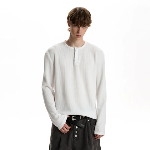 A PUEE retro casual Henry collar long sleeved T-shirt cleanfit spring high-end feeling old money top base shirt