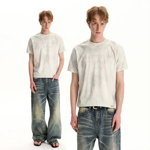 A PUEE Retro Vintage Vintage Double Collar Short Sleeve T-shirt Trendy Street Rascal Handsome Loose Boxy Short Top