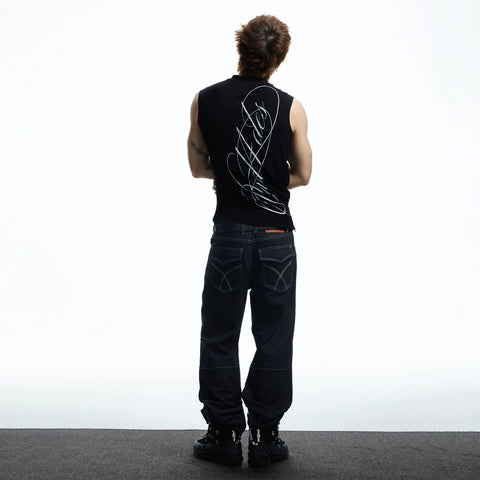 DND4DES American street style sleeveless vest with elastic slim fit printed American base top
