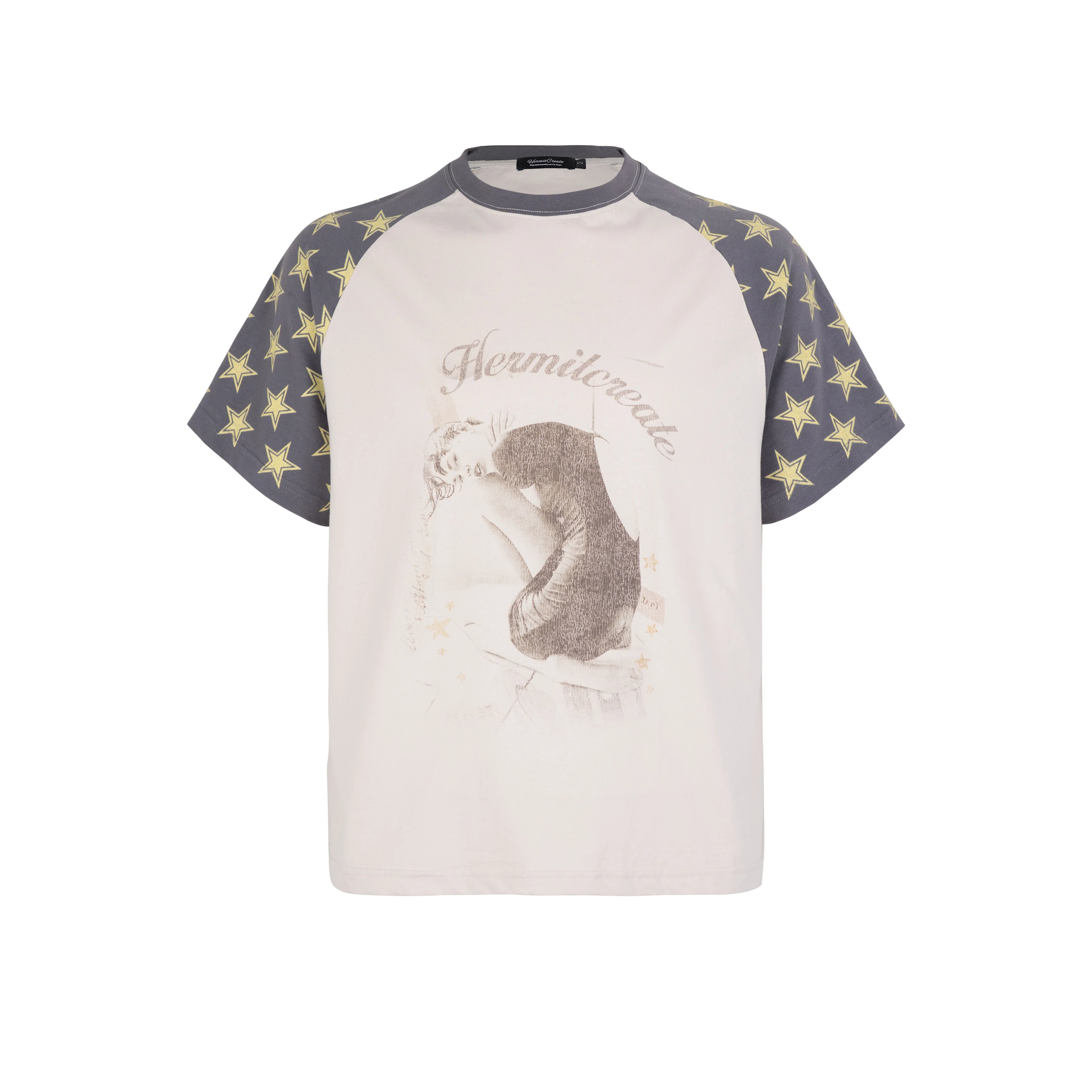 HC/HermitCreate Star Girl Portrait Theme Retro distressed raglan T-shirt Boxy Edition