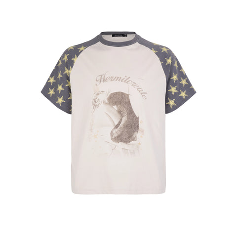 HC/HermitCreate Star Girl Portrait Theme Retro distressed raglan T-shirt Boxy Edition