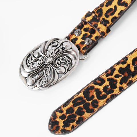 DND4DES Retro Honeysuckle Pattern Customized Belt Head, Horse Hair Leopard Pattern Belt Head Layer, Leather Leather Belt, Belt
