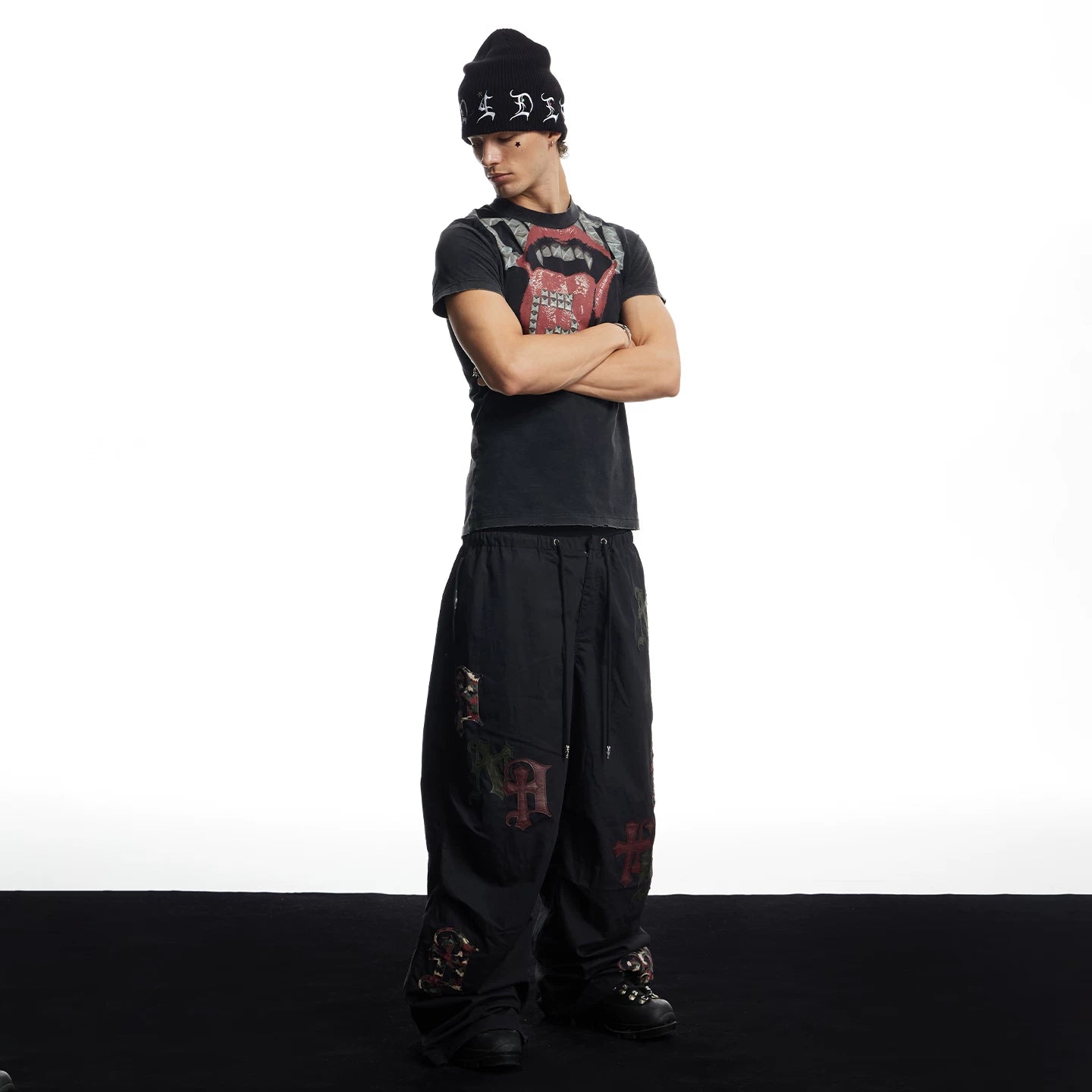 DND4DES American hip-hop street cross leather wide leg casual sports paratrooper pants loose straight leg pants