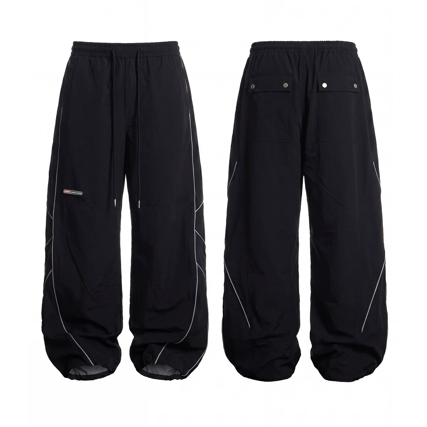 DND4DES American street high-end reflective strip wide leg paratrooper pants commuting black loose sports pants