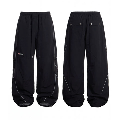 DND4DES American street high-end reflective strip wide leg paratrooper pants commuting black loose sports pants