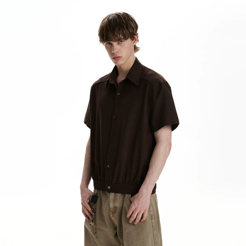A PUEE American retro shoulder style short sleeved shirt cleanfit silhouette deconstruction loose short shirt trend