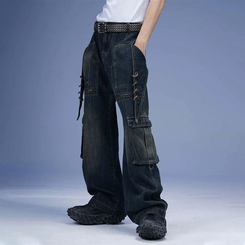 Nine ring big knife pants jeans retro straight tube DND4DES original youth trend black pants