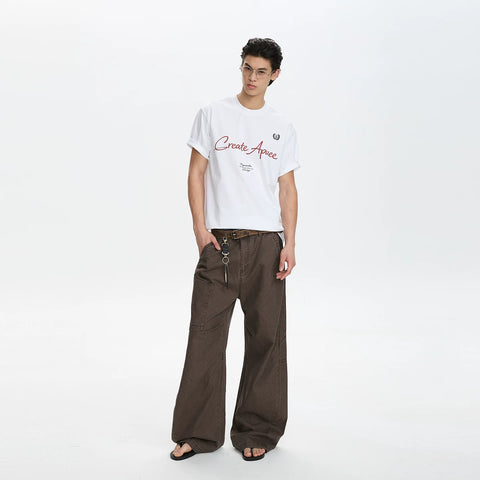 A PUEE Retro American Classic Letter Slogan Printed Short Sleeve T-shirt for Men and Women Commuting Loose Versatile Top Summer