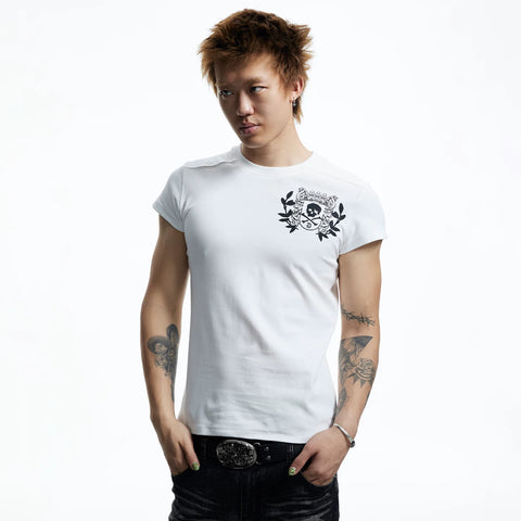 DND4DES Dark Style Skull Printed Shoulder T-shirt American Street Slimming Top