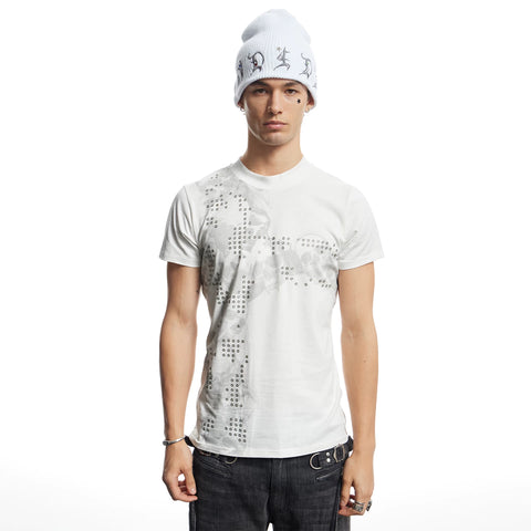 DND4DES American street hot stamping cross short sleeved light Asian skull print slim fit pure cotton round neck T-shirt