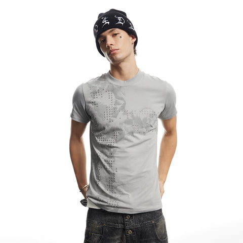 DND4DES American street hot stamping cross short sleeved light Asian skull print slim fit pure cotton round neck T-shirt