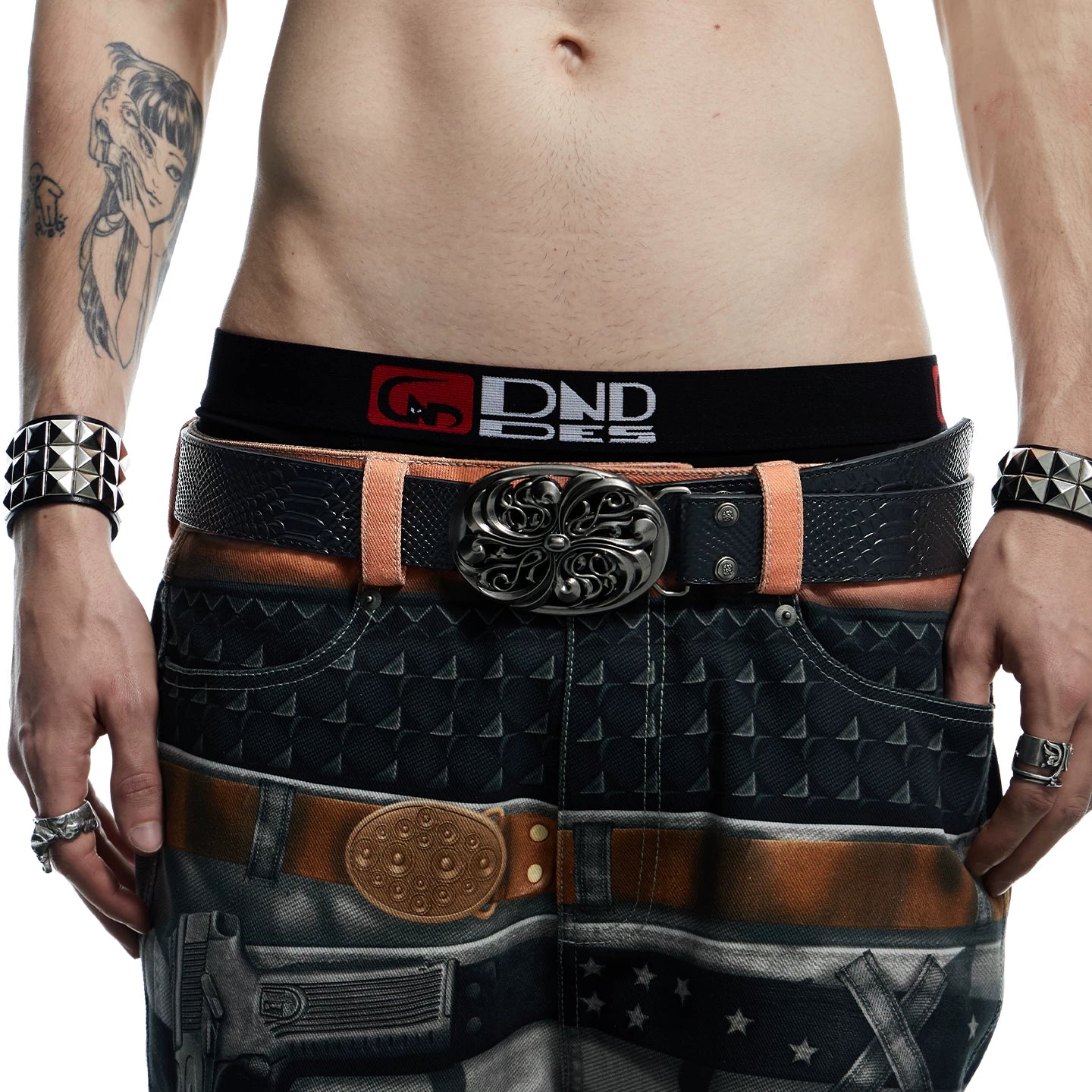 DND4DES Retro Honeysuckle Pattern Customized Buckle Head Serpentine Heavy Industry Head Layer Cowhide Leather Belt Belt