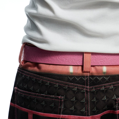 DND4DES Retro Pink Honeysuckle Pattern Customized Buckle, Pink Heavy duty Head Layer Cowhide Leather Belt Belt