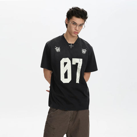A PUEE retro American vintage vintage printed short sleeved T-shirt for men and women, stylish and streetwear, loose top for summer