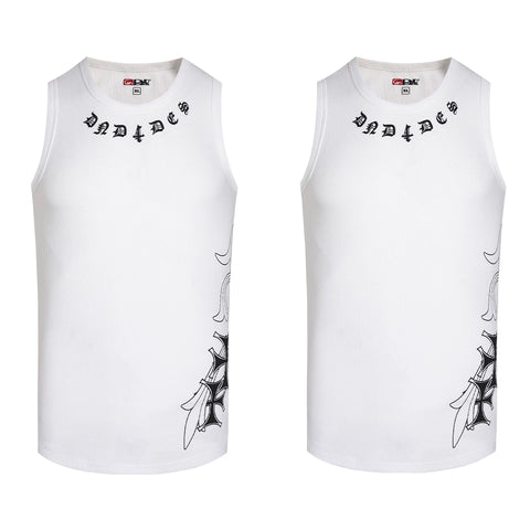 DND4DES Deng Kai Same Style American Street Hip Hop Tight Elastic Honeysuckle Cross Printed Tank Top Multi Color