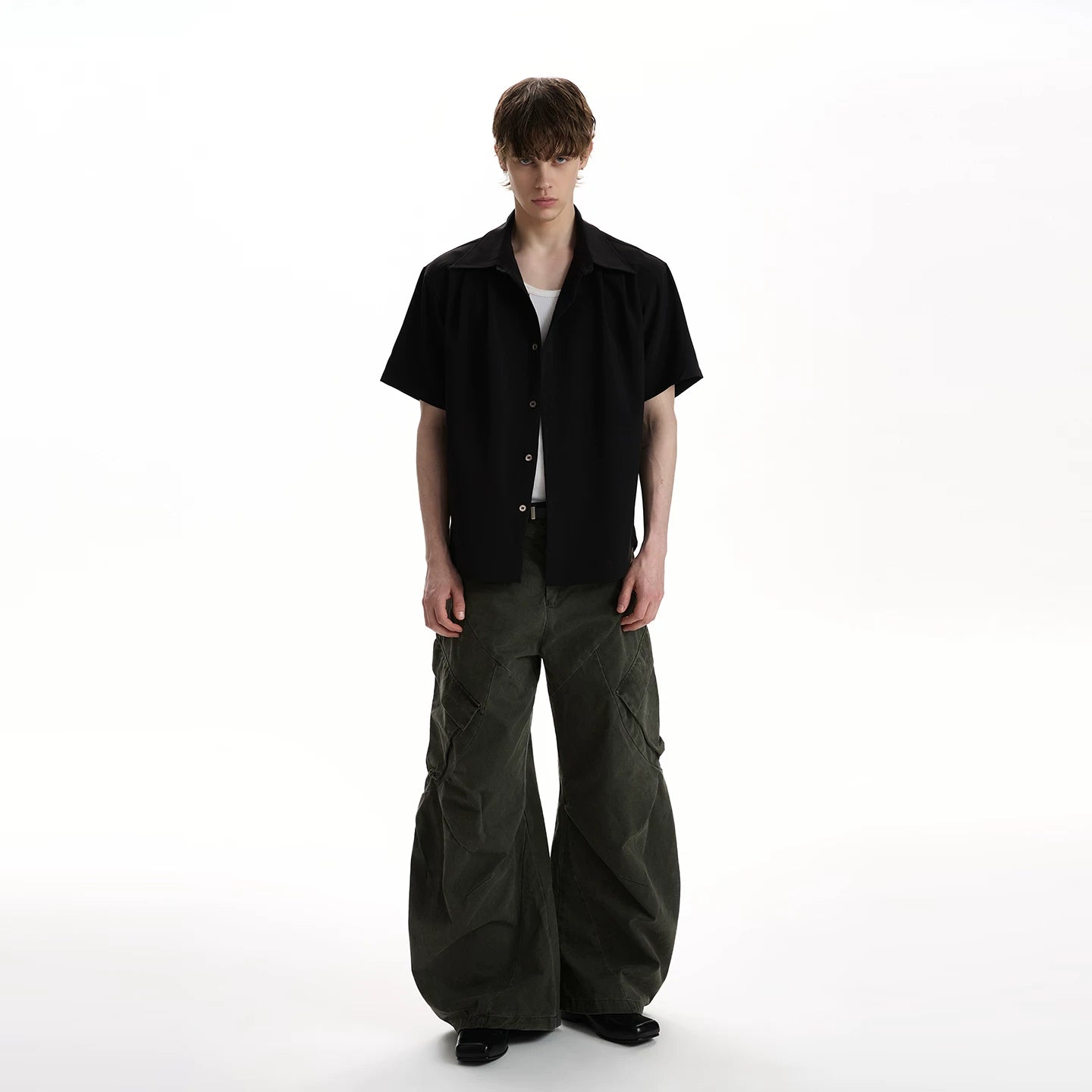 A PUEE classic minimalist deconstructive cut short sleeved shirt cleanfit, high-end casual versatile shoulder shirt