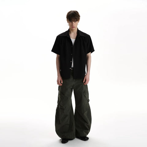A PUEE classic minimalist deconstructive cut short sleeved shirt cleanfit, high-end casual versatile shoulder shirt